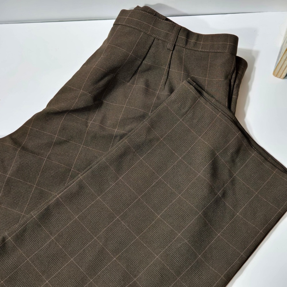White Stag Brown‎ Glen Plaid Pleated Dress Pants Coffee House Size 14 W5383132L
